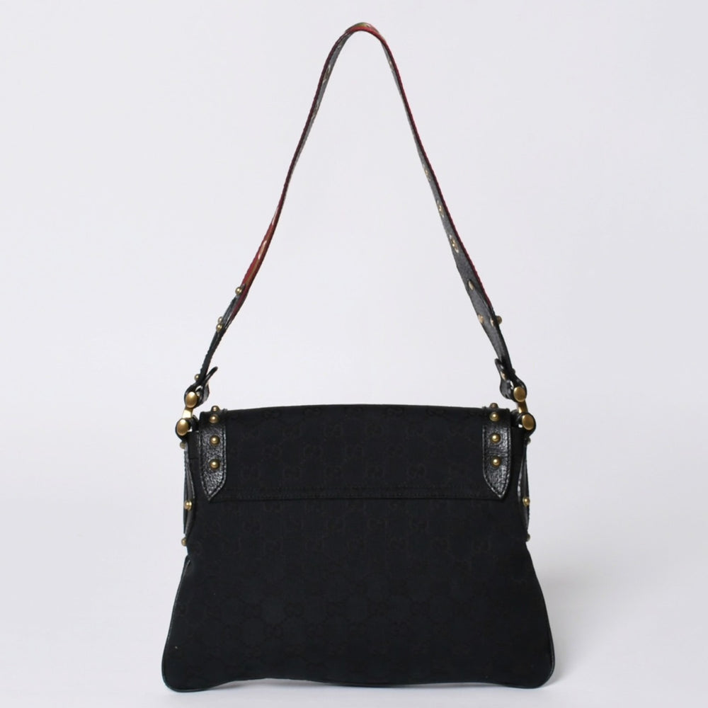 GUCCI グッチ ホーボー ワンショルダー ホースビット ハンドバッグ 144010 GGキャンバス レザー ブラック 美品 中古 4a000516