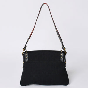 GUCCI Gucci Hobo One Shoulder Horsebit Handbag 144010 GG Canvas Leather Black Good Condition Used 4a000516