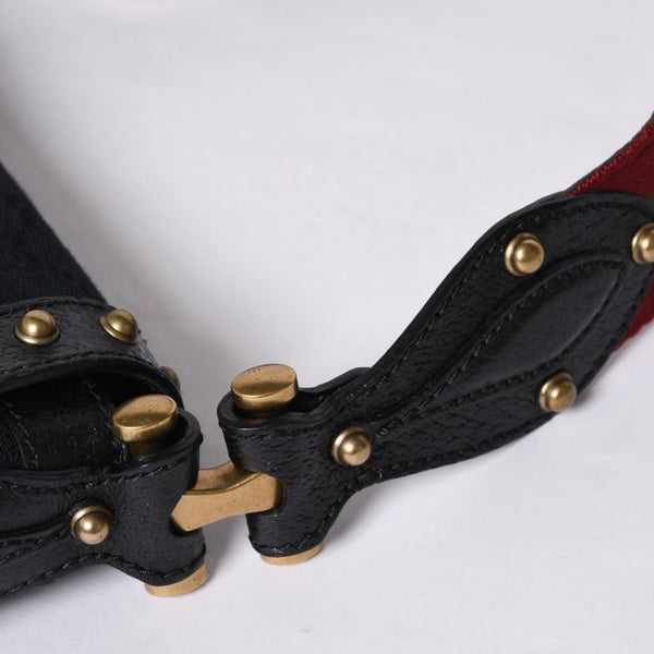 GUCCI Gucci Hobo One Shoulder Horsebit Handbag 144010 GG Canvas Leather Black Good Condition Used 4a000516