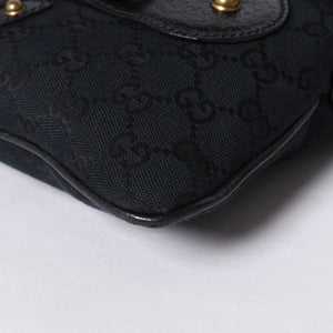 GUCCI Gucci Hobo One Shoulder Horsebit Handbag 144010 GG Canvas Leather Black Good Condition Used 4a000516
