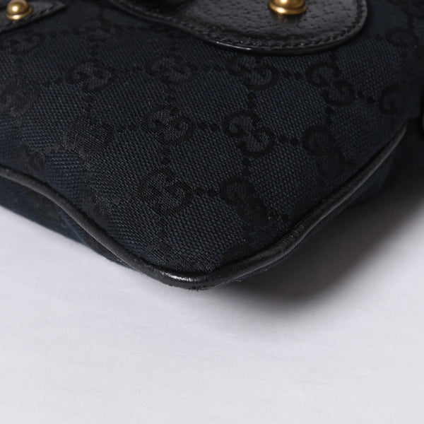 GUCCI Gucci Hobo One Shoulder Horsebit Handbag 144010 GG Canvas Leather Black Good Condition Used 4a000516