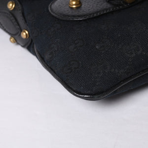 GUCCI Gucci Hobo One Shoulder Horsebit Handbag 144010 GG Canvas Leather Black Good Condition Used 4a000516