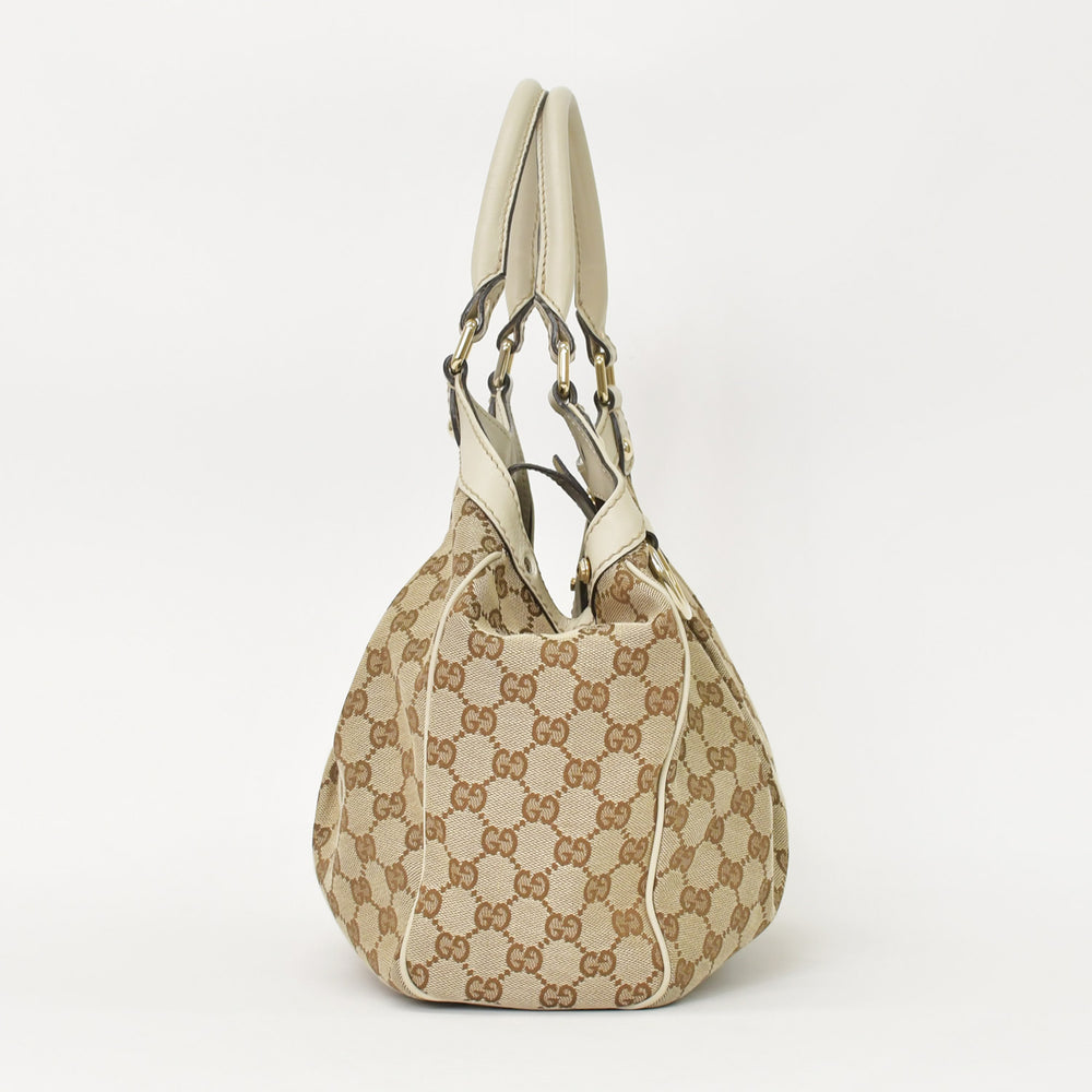 GUCCI グッチ ハンドバッグ 211944 493075 GGキャンバス レザー アイボリー ゴールド金具 美品 中古 4a000382