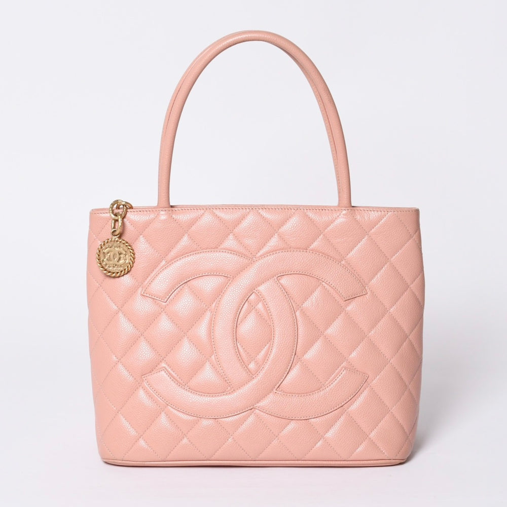 CHANEL シャネル 復刻トート ハンドバッグ A01804 6番台 ココマーク キャビアスキン ピンク 美品 中古 4a000393