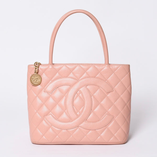 CHANEL Reproduction Tote Handbag A01804 No. 6 Coco Mark Caviar Skin Pink Good Condition Used 4a000393