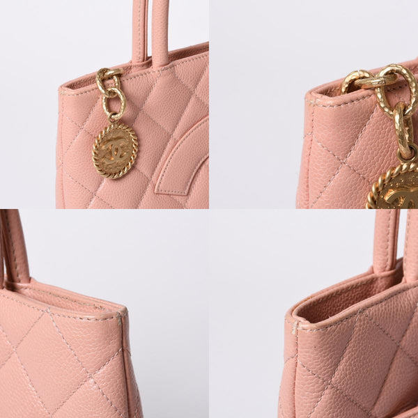 CHANEL Reproduction Tote Handbag A01804 No. 6 Coco Mark Caviar Skin Pink Good Condition Used 4a000393