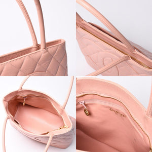 CHANEL Reproduction Tote Handbag A01804 No. 6 Coco Mark Caviar Skin Pink Good Condition Used 4a000393