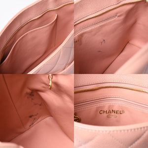 CHANEL Reproduction Tote Handbag A01804 No. 6 Coco Mark Caviar Skin Pink Good Condition Used 4a000393