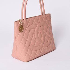 CHANEL Reproduction Tote Handbag A01804 No. 6 Coco Mark Caviar Skin Pink Good Condition Used 4a000393