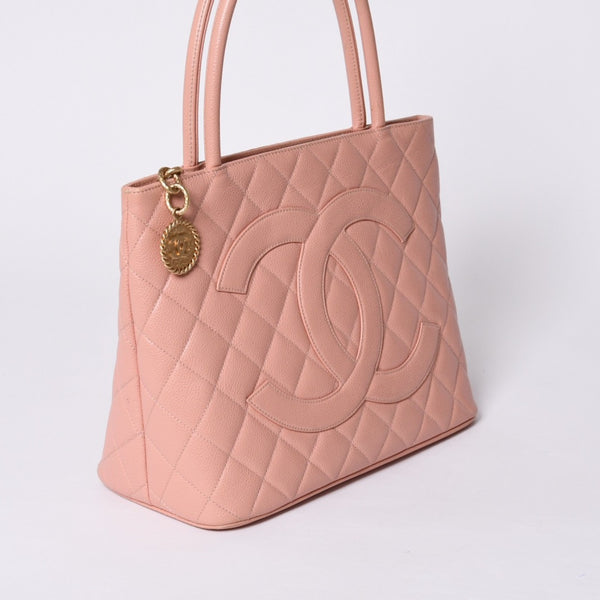 CHANEL Reproduction Tote Handbag A01804 No. 6 Coco Mark Caviar Skin Pink Good Condition Used 4a000393
