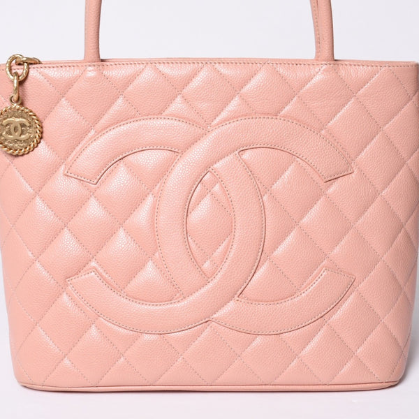 CHANEL Reproduction Tote Handbag A01804 No. 6 Coco Mark Caviar Skin Pink Good Condition Used 4a000393