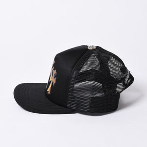 New and unused CHROME HEARTS King Taco Trucker Hat ONE SIZE Cemetery Cross Used 4a000532