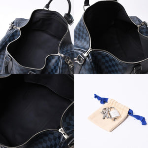 Very good condition LOUIS VUITTON Keepall Bandouliere 55 Boston bag N41356 Damier Graphite Cobalt Black Used 4a000377