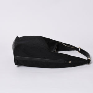 GUCCI Gucci Hobo One Shoulder Bag 002113 GG Canvas Silver Hardware Black Good Condition Used 4a000191
