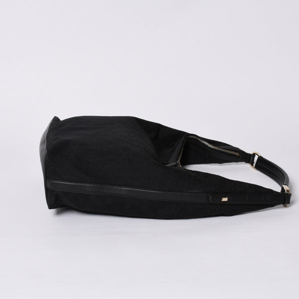 GUCCI Gucci Hobo One Shoulder Bag 002113 GG Canvas Silver Hardware Black Good Condition Used 4a000191