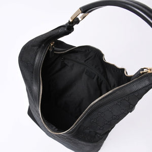 GUCCI Gucci Hobo One Shoulder Bag 002113 GG Canvas Silver Hardware Black Good Condition Used 4a000191