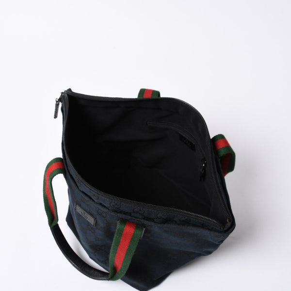 GUCCI Gucci Handbag 214397 Sherry Line GG Canvas Silver Hardware Navy Good Condition Used 4a000222