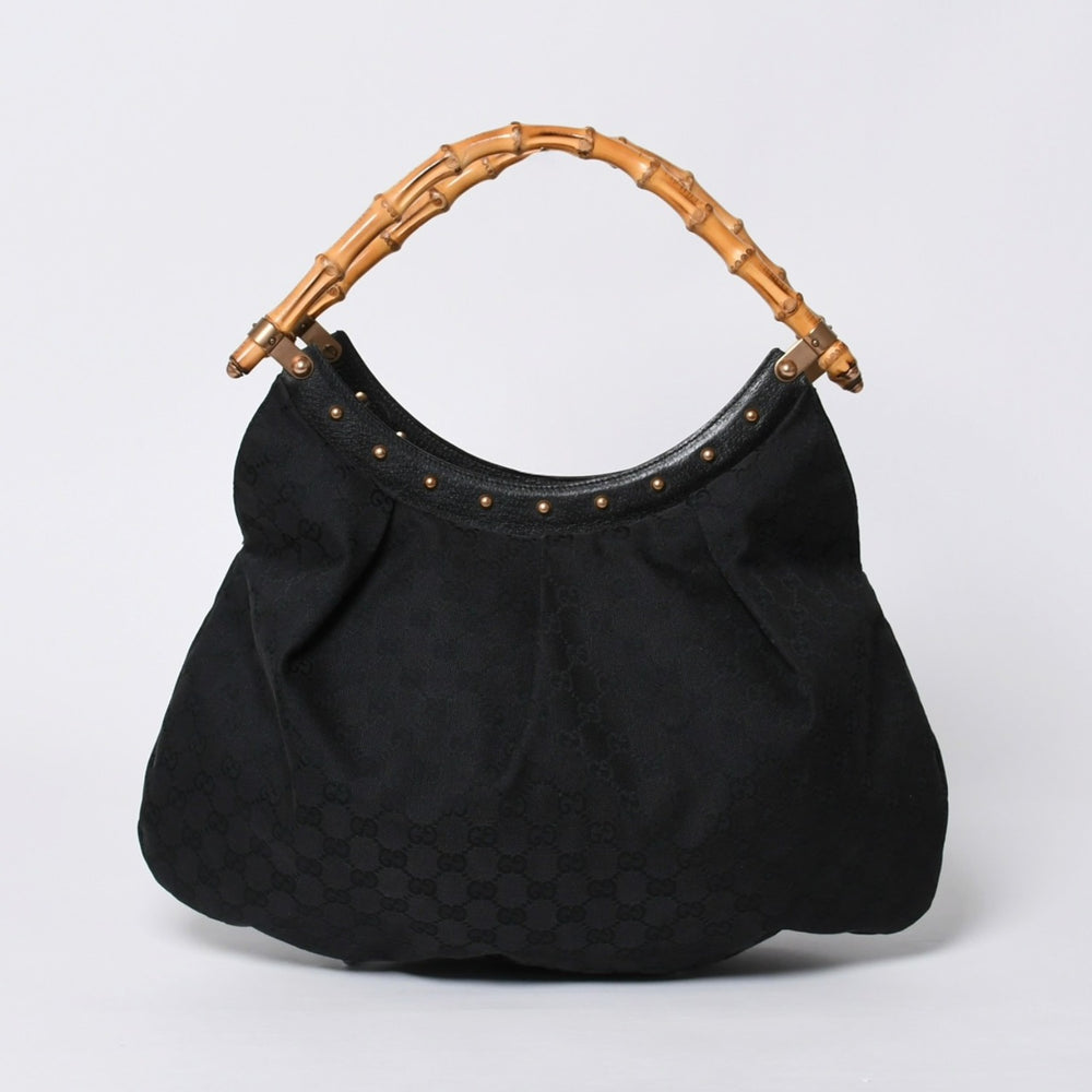 GUCCI グッチ バンブー ワンショルダー ハンド バッグ 124298 レザー GGキャンバス ブラック ブラウン 美品 中古 4a000183