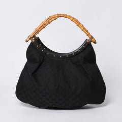 GUCCI グッチ バンブー ワンショルダー ハンド バッグ 124298 レザー GGキャンバス ブラック ブラウン 美品 中古 4a000183