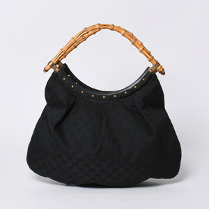 GUCCI グッチ バンブー ワンショルダー ハンド バッグ 124298 レザー GGキャンバス ブラック ブラウン 美品 中古 4a000183