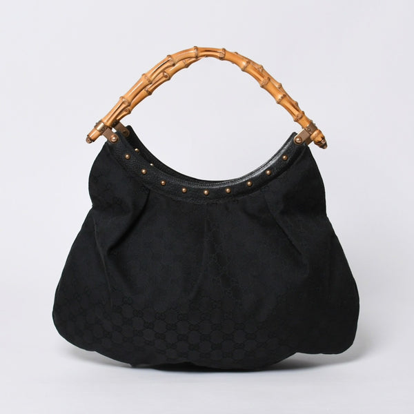 GUCCI グッチ バンブー ワンショルダー ハンド バッグ 124298 レザー GGキャンバス ブラック ブラウン 美品 中古 4a000183