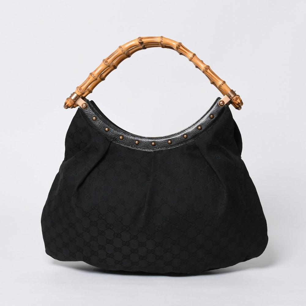GUCCI グッチ バンブー ワンショルダー ハンド バッグ 124298 レザー GGキャンバス ブラック ブラウン 美品 中古 4a000183
