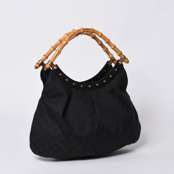 GUCCI グッチ バンブー ワンショルダー ハンド バッグ 124298 レザー GGキャンバス ブラック ブラウン 美品 中古 4a000183