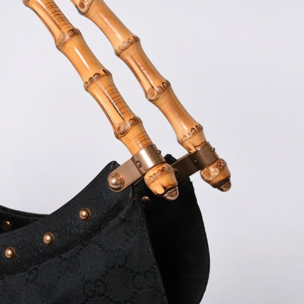 GUCCI グッチ バンブー ワンショルダー ハンド バッグ 124298 レザー GGキャンバス ブラック ブラウン 美品 中古 4a000183
