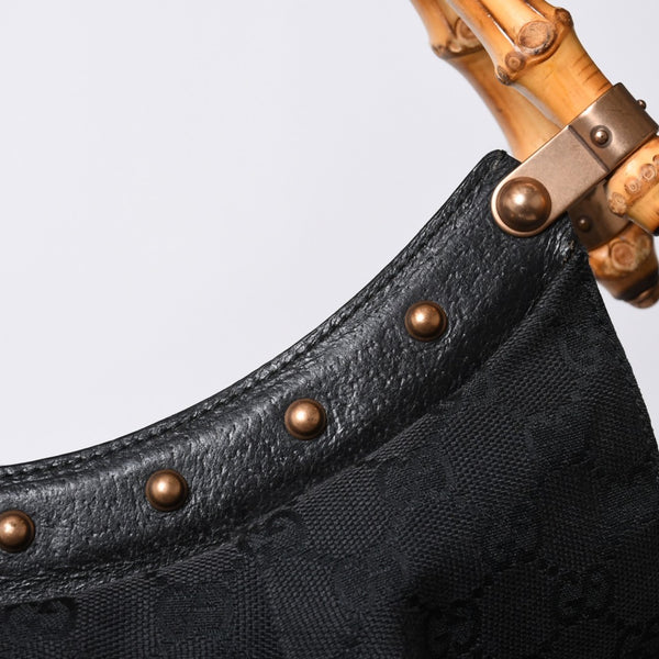 GUCCI グッチ バンブー ワンショルダー ハンド バッグ 124298 レザー GGキャンバス ブラック ブラウン 美品 中古 4a000183