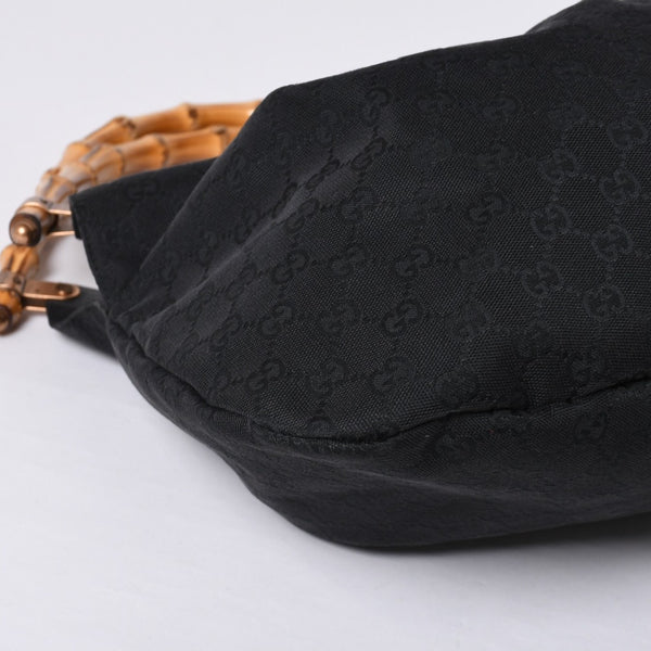 GUCCI グッチ バンブー ワンショルダー ハンド バッグ 124298 レザー GGキャンバス ブラック ブラウン 美品 中古 4a000183