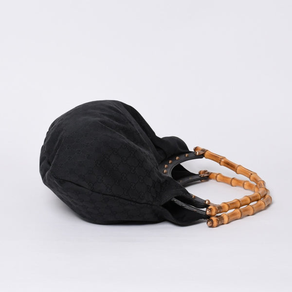GUCCI グッチ バンブー ワンショルダー ハンド バッグ 124298 レザー GGキャンバス ブラック ブラウン 美品 中古 4a000183