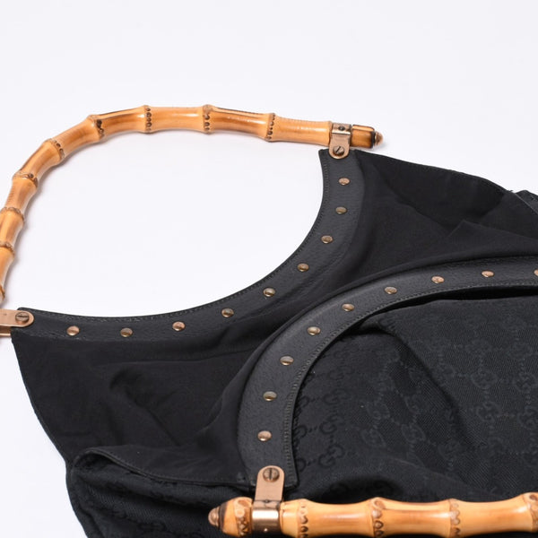 GUCCI グッチ バンブー ワンショルダー ハンド バッグ 124298 レザー GGキャンバス ブラック ブラウン 美品 中古 4a000183