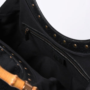 GUCCI グッチ バンブー ワンショルダー ハンド バッグ 124298 レザー GGキャンバス ブラック ブラウン 美品 中古 4a000183