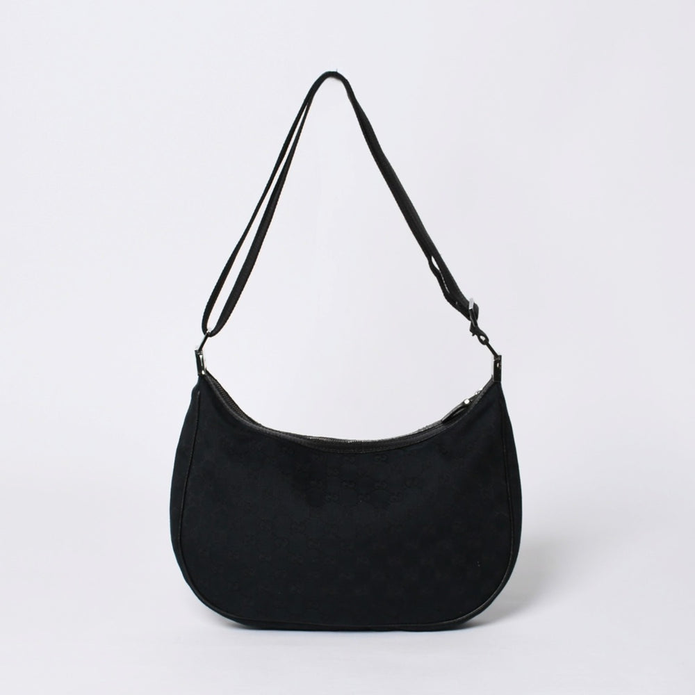 GUCCI グッチ GG柄 ハンドバック ショルダーバッグ 122790 キャンバス レザー ブラック シルバー金具 美品 中古 4a000133