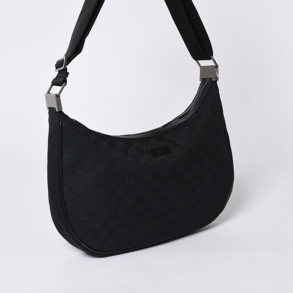 GUCCI グッチ GG柄 ハンドバック ショルダーバッグ 122790 キャンバス レザー ブラック シルバー金具 美品 中古 4a000133