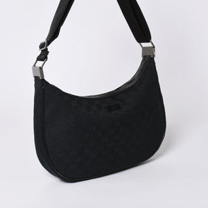 GUCCI グッチ GG柄 ハンドバック ショルダーバッグ 122790 キャンバス レザー ブラック シルバー金具 美品 中古 4a000133
