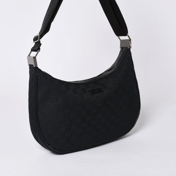GUCCI グッチ GG柄 ハンドバック ショルダーバッグ 122790 キャンバス レザー ブラック シルバー金具 美品 中古 4a000133