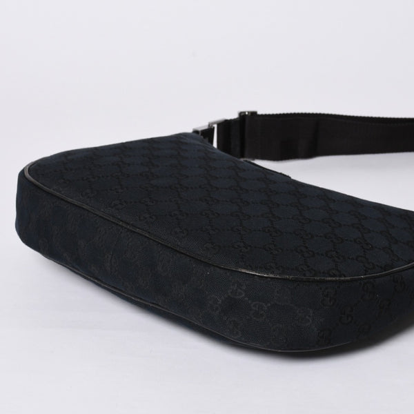 GUCCI グッチ GG柄 ハンドバック ショルダーバッグ 122790 キャンバス レザー ブラック シルバー金具 美品 中古 4a000133