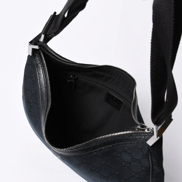 GUCCI グッチ GG柄 ハンドバック ショルダーバッグ 122790 キャンバス レザー ブラック シルバー金具 美品 中古 4a000133