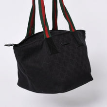 画像をギャラリービューアに読み込む, GUCCI グッチ ハンドバッグ 214397 シェリーライン GGキャンバス シルバー金具 ブラック 美品 中古 4a000217