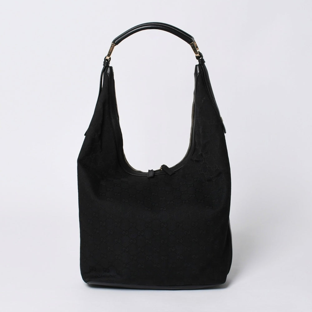 GUCCI グッチ ホーボー ワンショルダーバッグ 002113 GGキャンバス シルバー金具 ブラック 美品 中古 4a000191