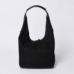 GUCCI Gucci Hobo One Shoulder Bag 002113 GG Canvas Silver Hardware Black Good Condition Used 4a000191