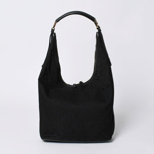 GUCCI Gucci Hobo One Shoulder Bag 002113 GG Canvas Silver Hardware Black Good Condition Used 4a000191