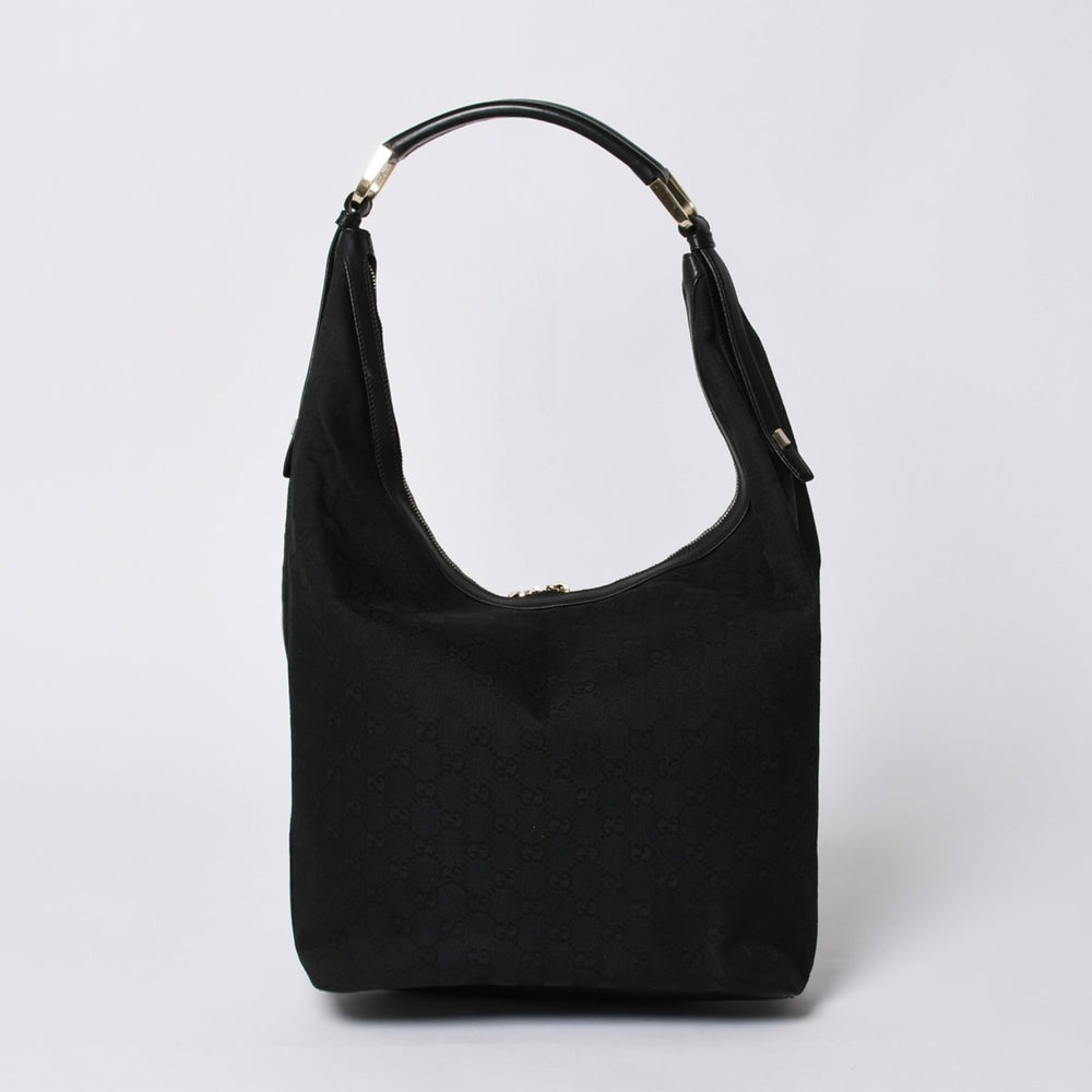 GUCCI グッチ ホーボー ワンショルダーバッグ 002113 GGキャンバス シルバー金具 ブラック 美品 中古 4a000191