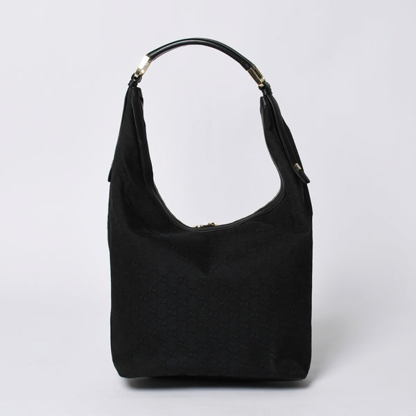 GUCCI Gucci Hobo One Shoulder Bag 002113 GG Canvas Silver Hardware Black Good Condition Used 4a000191