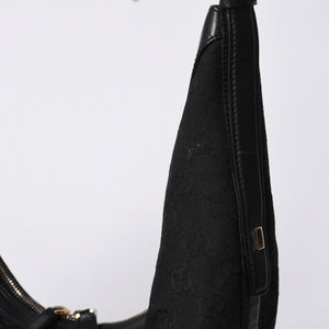 GUCCI Gucci Hobo One Shoulder Bag 002113 GG Canvas Silver Hardware Black Good Condition Used 4a000191