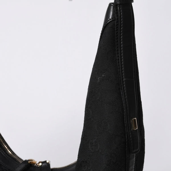 GUCCI Gucci Hobo One Shoulder Bag 002113 GG Canvas Silver Hardware Black Good Condition Used 4a000191