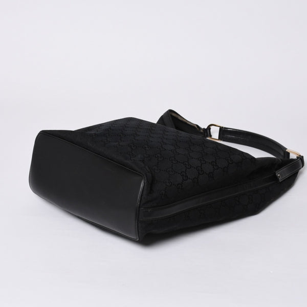 GUCCI Gucci Hobo One Shoulder Bag 002113 GG Canvas Silver Hardware Black Good Condition Used 4a000191