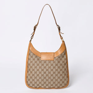 GUCCI Gucci Hobo One Shoulder Handbag 001 4129 001013 GG Canvas Leather Beige Gold Hardware Good Condition Used 4a000188