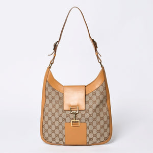 GUCCI Gucci Hobo One Shoulder Handbag 001 4129 001013 GG Canvas Leather Beige Gold Hardware Good Condition Used 4a000188